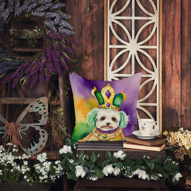 Coussin décoratif King of Mardi Gras English Springer Spaniel, Carré 18 po, Maltipoo