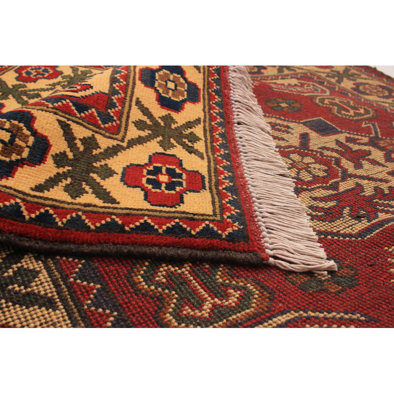 Tapis unique en laine noué à la main style Kargahi des années 2010 de 2 pi 9 po x 4 pi 2 po rouge / beige