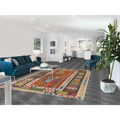Geometric Wool Kilim Living Room Area Rug 7x10