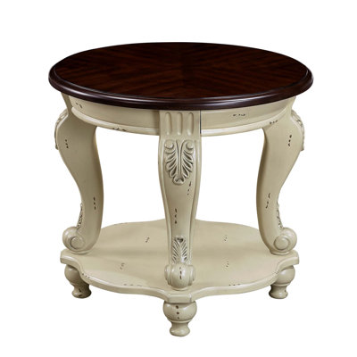 22'' Retro Round End Table,Solid Wood Sofa Side Table With Shelf,Living Room Corner Table Easy Assemble
