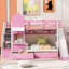 Lit superposé de style château double avec 2 tiroirs, 3 tablettes et glissière - rose-494600802-494600814