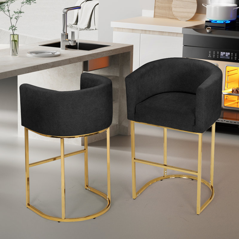  Chaises de salle à manger en lin et coton avec pieds en métal Ludene, Coton noir / lin