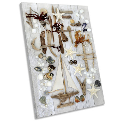 Shabby Elegance Seaside Sail Boat Picture - Wrapped Canvas Print