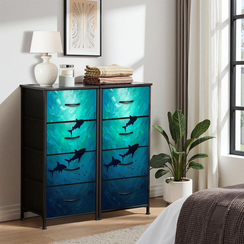 4 Drawer Dresser for Bedroom, Narrow Chest of Drawers, Wooden Top and Study Iron Frame 18"x37.5"-(WxH)