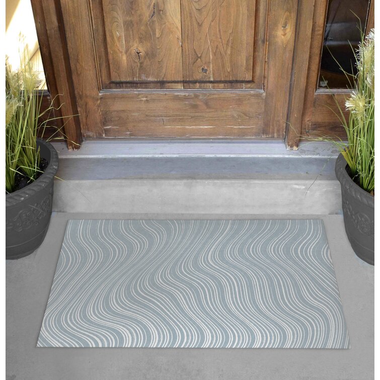 Indoor Outdoor Doormat Blue 24 in. x 36 in. Chevron Floor Mat