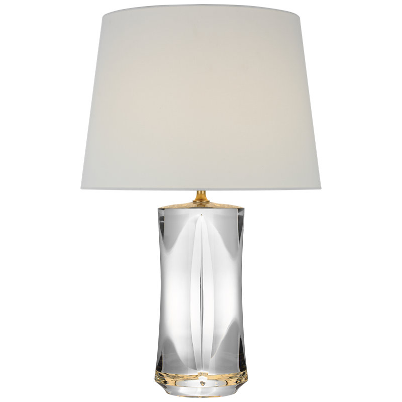Julie Neill Figlia 28" Cordless V-Cut Round Table Lamp in Crystal with Linen Shade