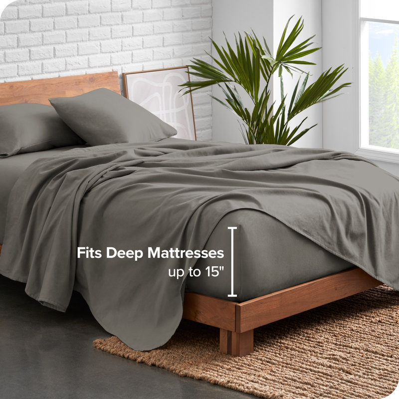 Queen Light Grey Organic Cotton Flannel Sheet Set