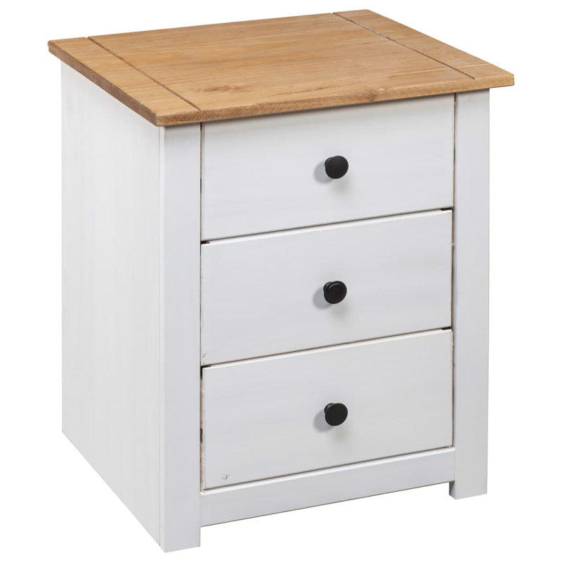 Table de chevet avec table de chevet avec rangement à 3 tiroirs Pinewood Panama Range, Blanc / Naturel