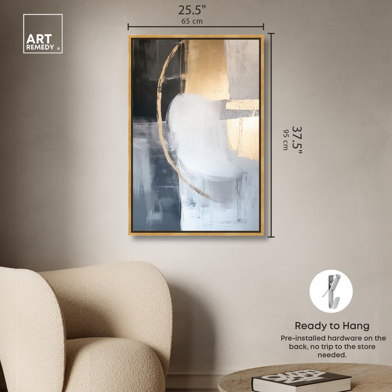 «Golden Eclipse Canvas Gemstone Abstract Art» par Art Remedy, H 37 po x l 25 po x P 1,2 po, Cadre doré