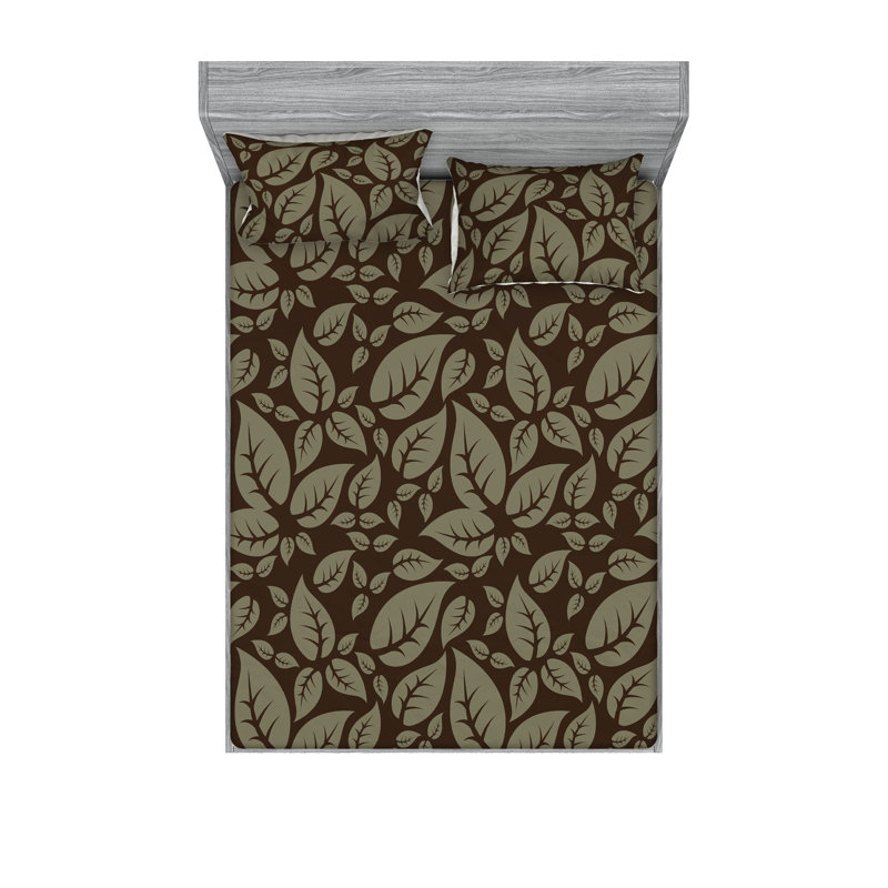 Drap-housse et taies décoratives 3 pièces Ambesonne, Cacao foncé, vert paon / floral