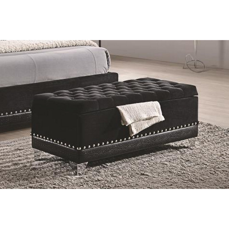 Dasher Velvet Upholstered Tufted Storage Bench Black