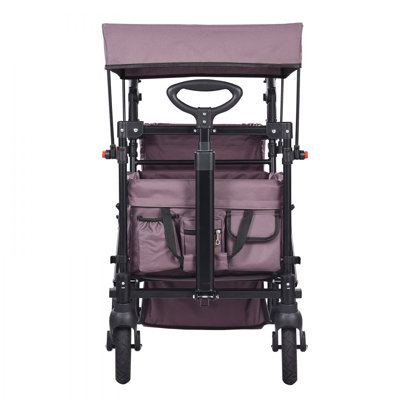 Wagon Stroller for 2 Kids, Push Pull Quad Collapsible Stroller with Adjustable Handle