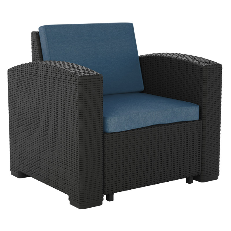 Chaise de patio avec coussins Mesvin, Bleu