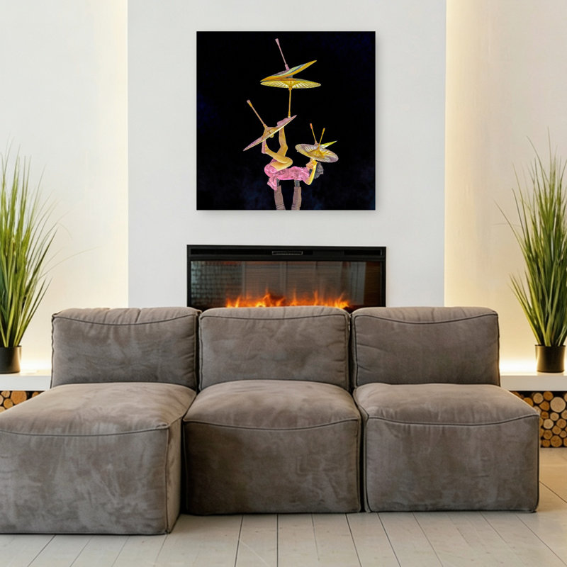 Art mural abstrait asiatique, parapluie asiatique, 36" H x 36" W