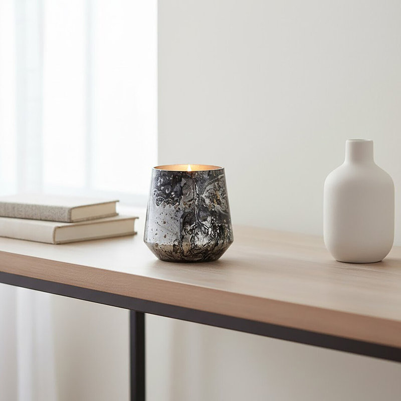 Marble Tabletop Tealight Holder, Grey, 11cm H x 8.50cm W x 8.50cm D