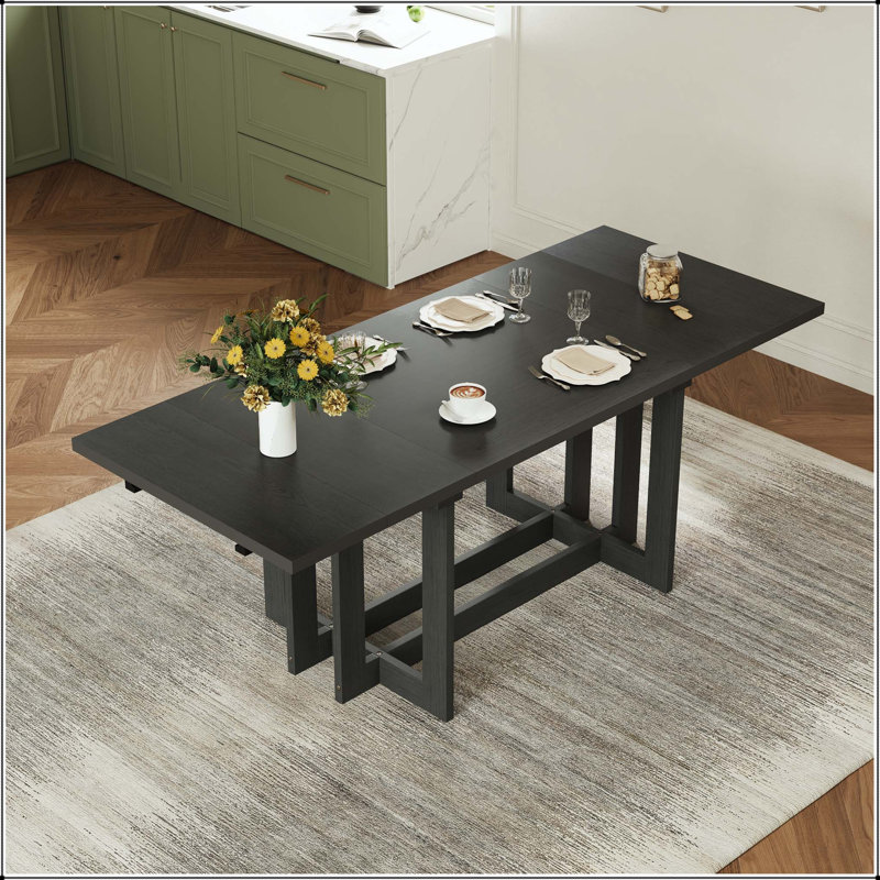 82" Extendable Trestle Dining Table with Two 12" Leaves