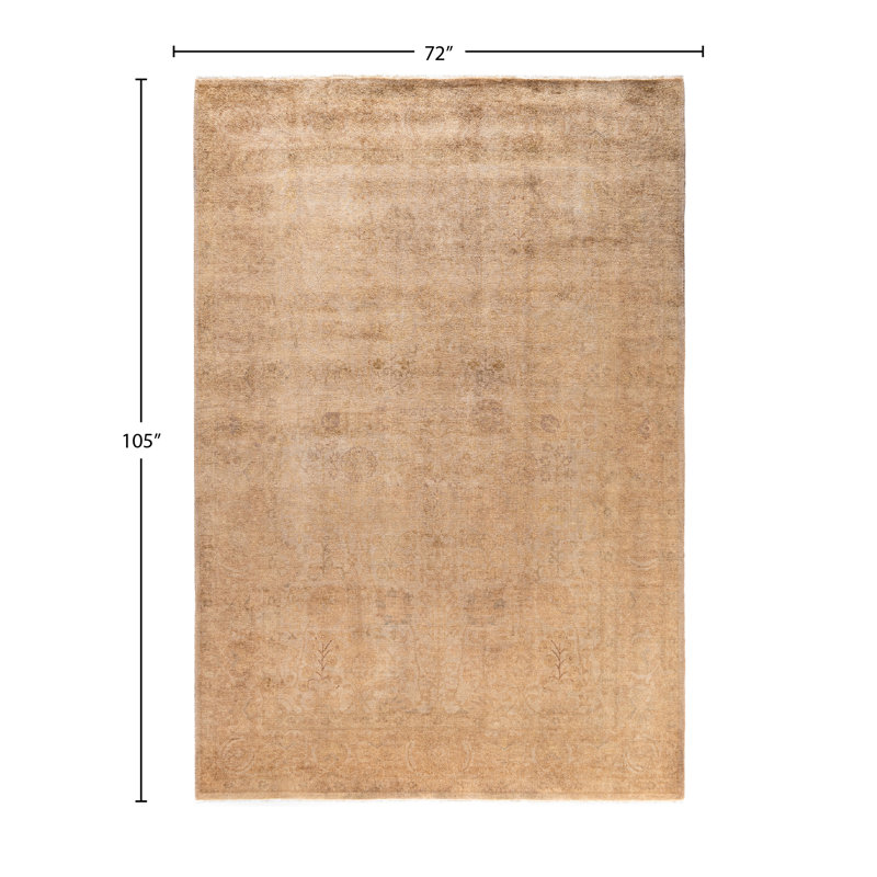 Tapis unique noué à la main Rachal, beige, 6 pi 0 po x 8 pi 9 po