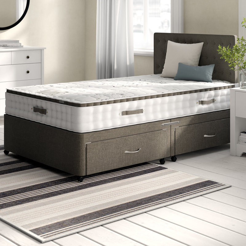 Jade Upholstered UK King - DE 150 X 200 Cm Bed with Mattress, Super King (6'), 4 Continental Drawers, Slate