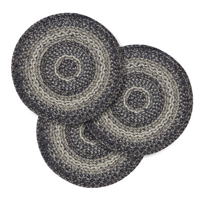 Dessous de plat Sawyer Mill en jute noir et blanc, diamètre 15 pouces, lot de 3