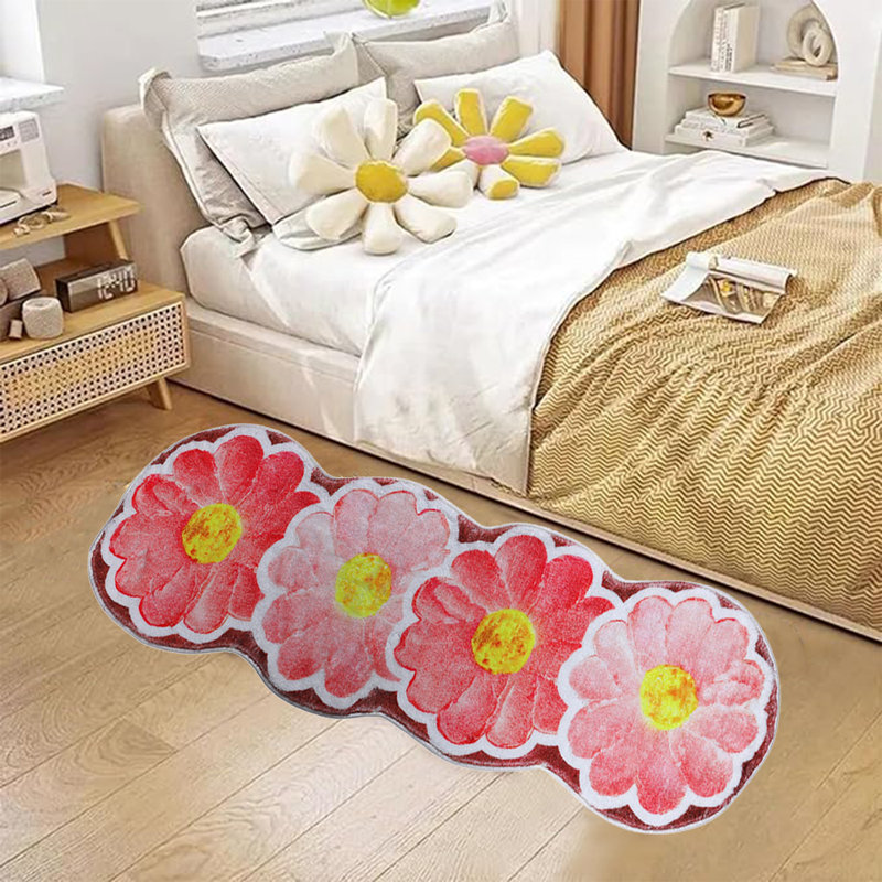 Pastoral Flower Bedroom Bedside Rug For Sofa Coffee Table Kids Home Decor Aesthetic, Pink, Novelty 4'7" x 1'8"