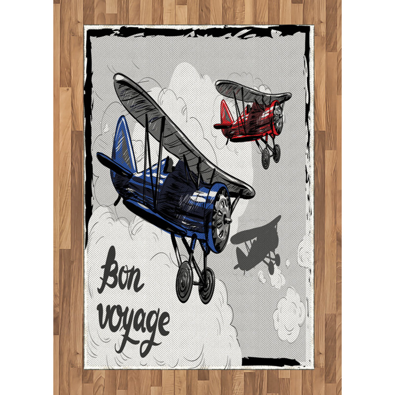 Airplane High Density Long Fiber Poly Threads Decorative Area Rug Carpet, Rectangle 4' x 5'8"