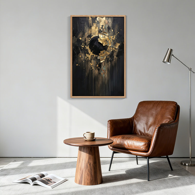 Ensemble de 1 tableau abstrait doré sur toile, 24"H x 18"W, Natural