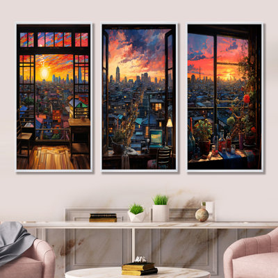 Sunset In Tokyo Window View I - Japan Wall Art Prints Set Of 3