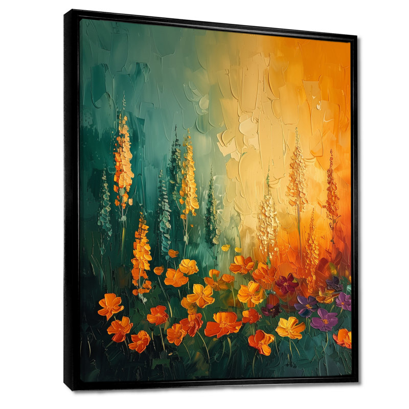 Décoration murale jaune fleur sauvage tempête I - fleurs sauvages, Cadre flottant noir, H 40 po x l 30 po x P 1,5 po