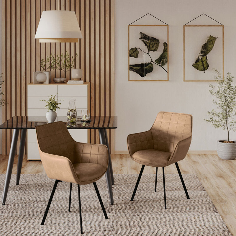 Metal Dining Chairs in Hide Leather, Cuoio