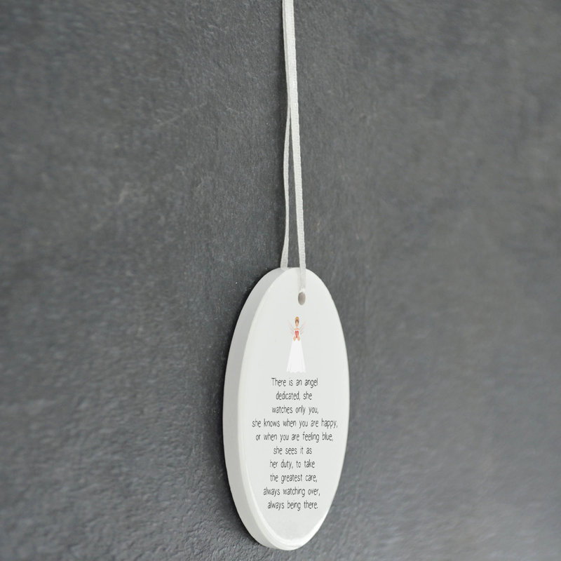 Angel Dedicated Oval Shaped Ceramic Hanging Ornament