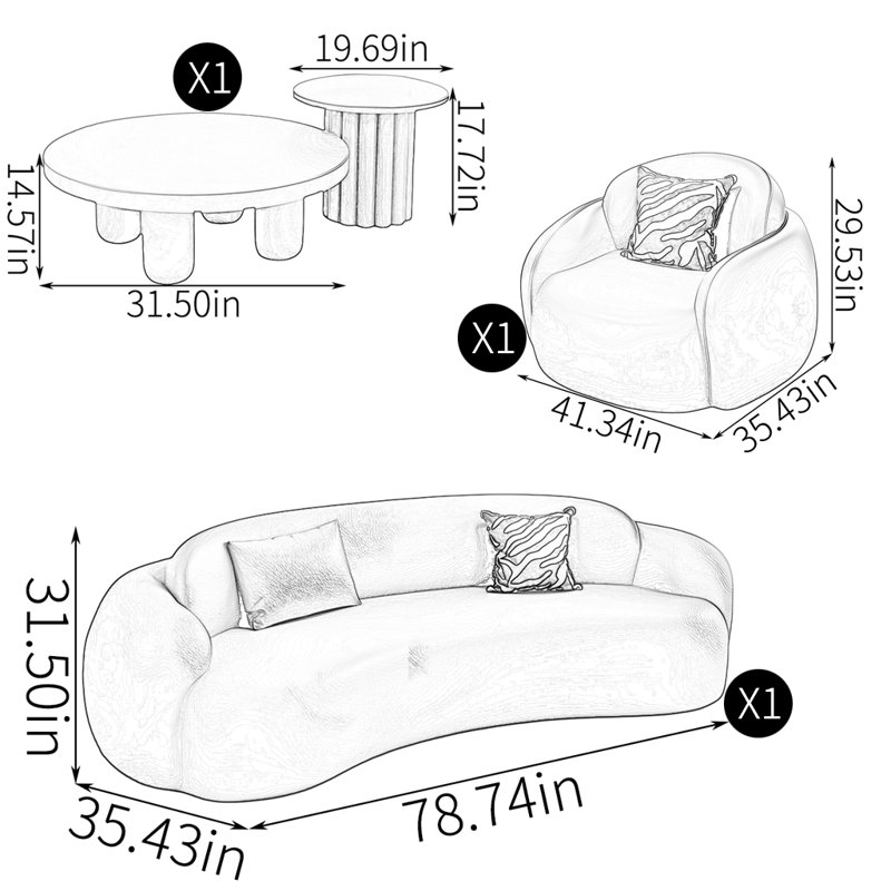 French black sofa tea table combination