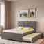 Upholstered Platform Bed With Brick Pattern Headboard And Trundle-800651565