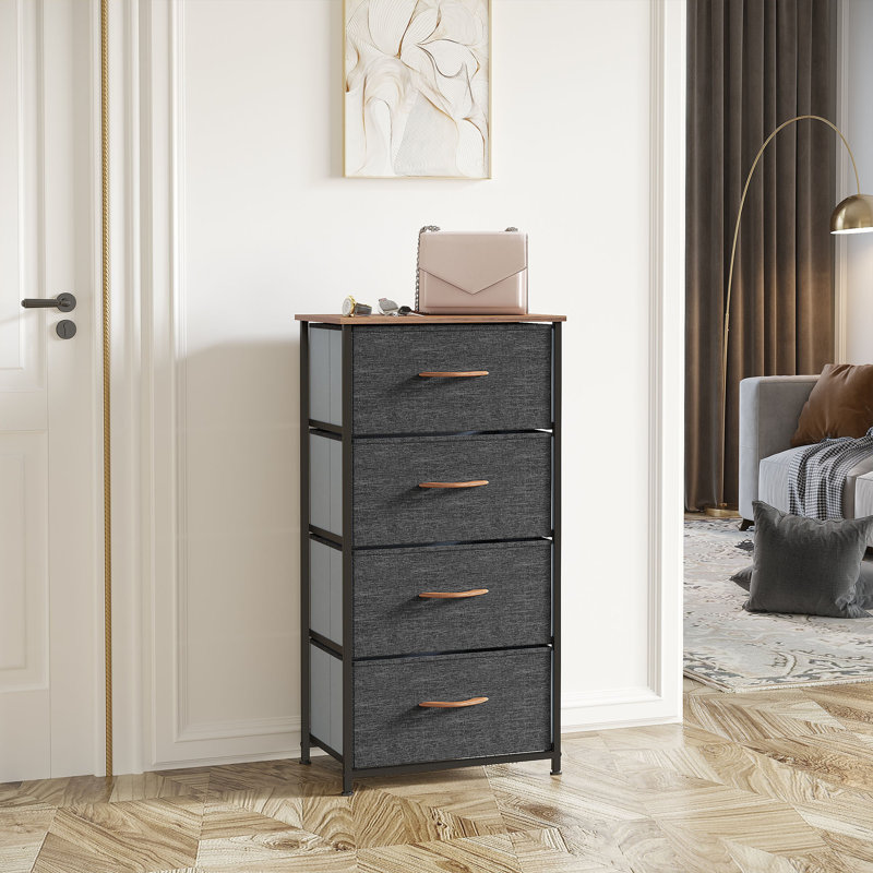4 tiroirs - Tour de rangement en tissu, Gris / brun