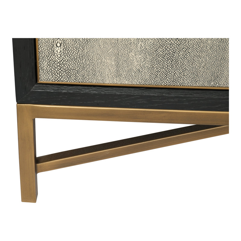 Buffet, structure en bois massif, cuir végétalien, gris