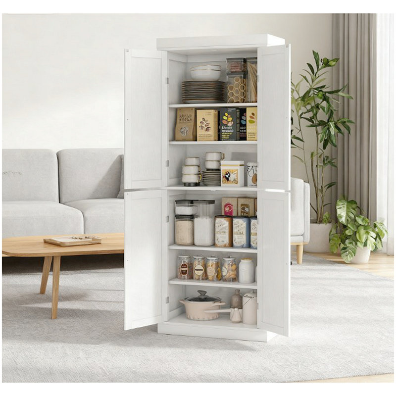 Garde-manger autoportant de style moderne avec tablettes réglables et loquets de porte magnétiques pour le rangement de la cuisine