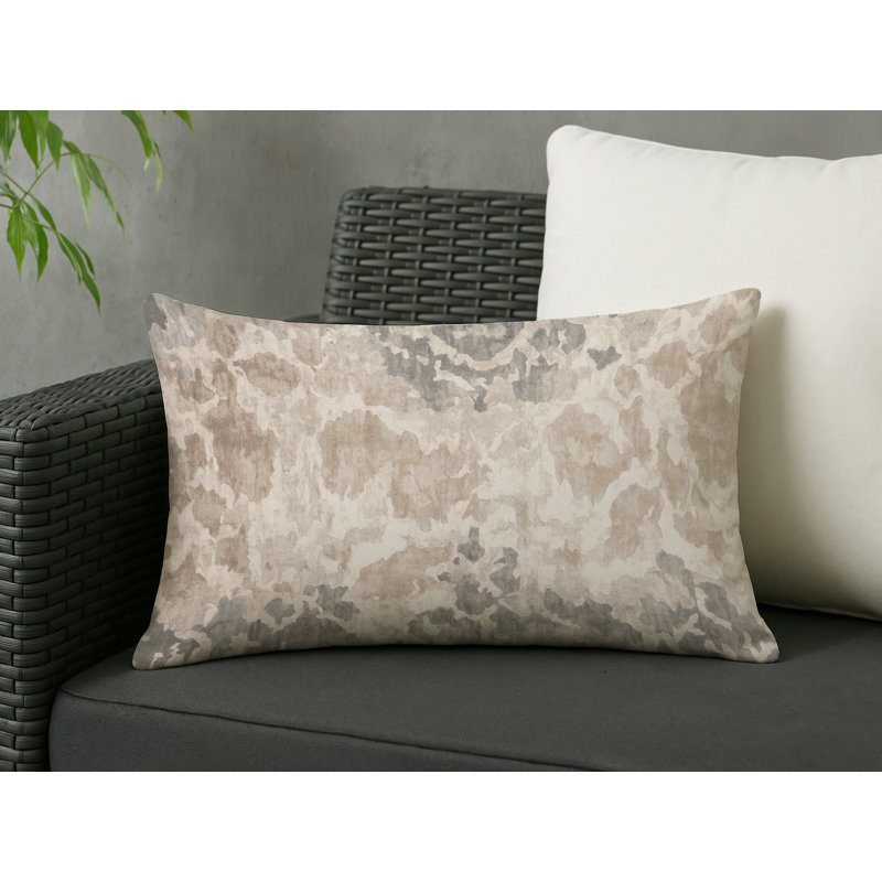 Coussin décoratif intérieur et extérieur Modern, Ivoire / beige / gris abstrait 10, Rectangle H 25 po x l 18 po