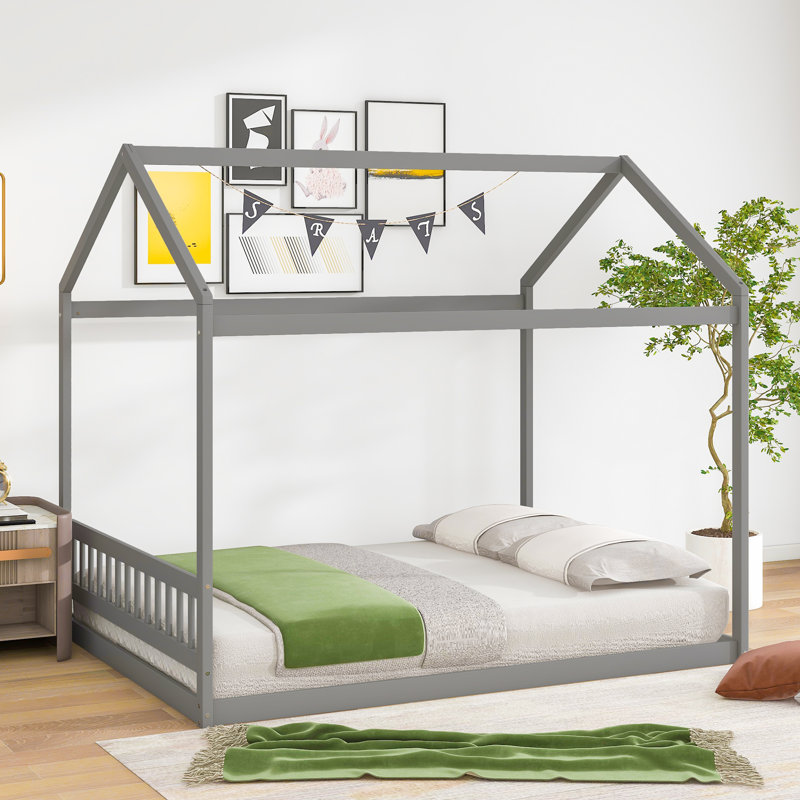 Queen Size House-Shaped Canopy Bed, Gray