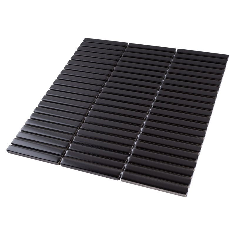Carreau de mosaïque de porcelaine empilée 11,2 po x 11,91 po Porcetile, Noir mat