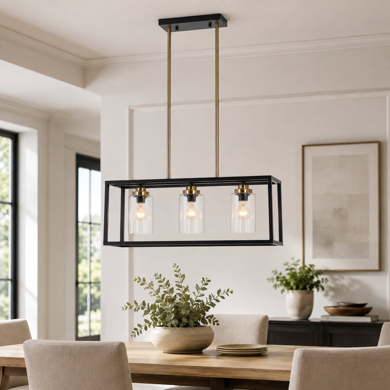 3-Light 26" Dimmable Rectangular Kitchen Island Chandelier
