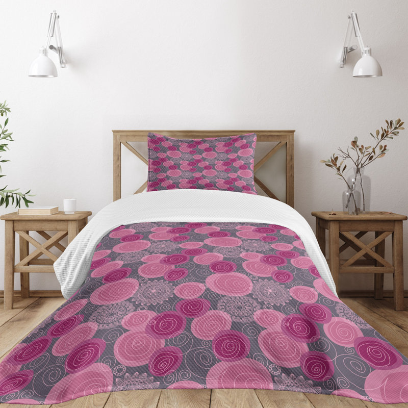 Twin Gray and Pink Quilted Bedspread Set with Pillow Sham