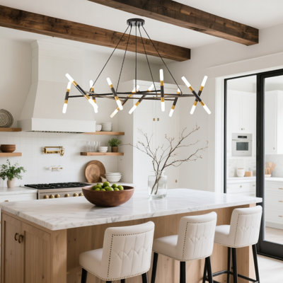 41" Black & Gold Modern Chandelier - Adjustable Branch Design With Frosted Tubes For Dining Room, Kitchen Island, Or Living Room
