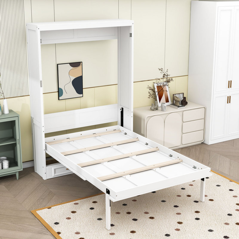 Lit escamotable double en bois avec tiroirs