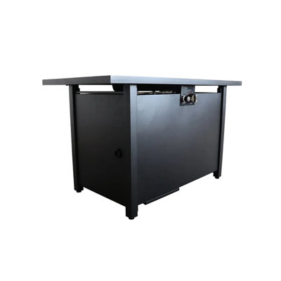 25" H 42" W Steel Outdoor Fire Pit Table With Lid - Modern Patio Heating Pit, Rust- Construction, Stainless Surface, Lava Rocks, Side Door For Propane, Ignition Control Panel, Protective Cover, Black