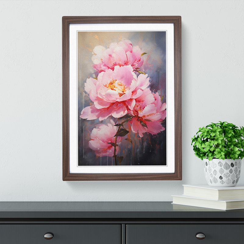 XYZ-FRM-V1223-5062 Peony Flower Action No.4 - Single Picture Frame Print on Wood, Walnut, 46cm H x 34cm W x 2cm D