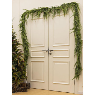9FT Artificial Cliff Cedar Garlands, Real Touch Winter Norfolk Pine Garland, Green Artificial Greenery Garland For Table, Mantle, Wall, Indoor, Outdoor Christmas Decorations (Original Green)