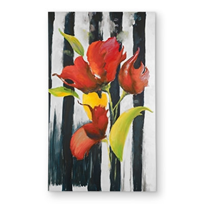 Flowers on Black and White Stripes Rug | Contemporary Outdoor Decor