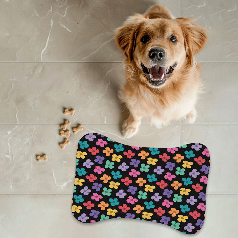 Vibrant Bloom - 1 Piece Bone Shape Feeding Mat