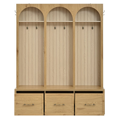 Farmhouse Hall Tree With Shoe Organizer & Coat Rack