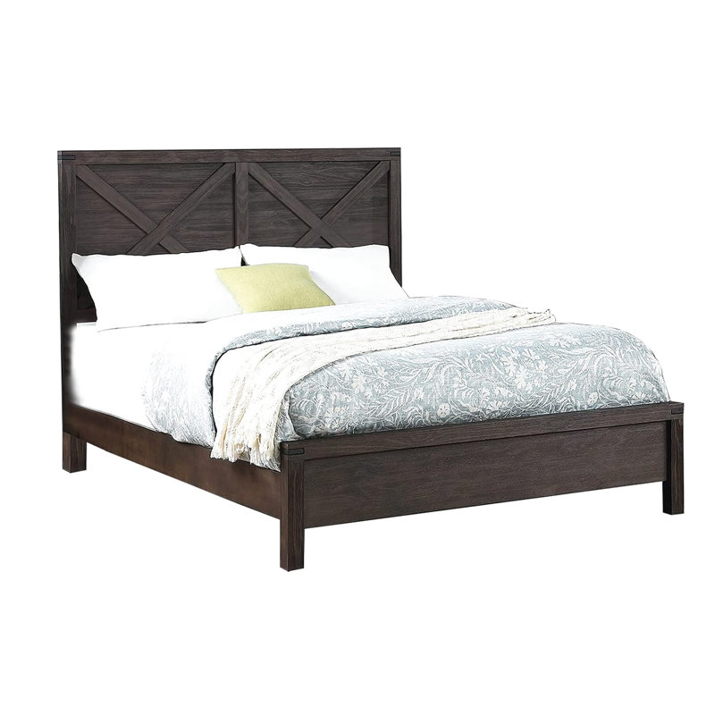 Grand lit fini, rustique contemporain avec tête de lit pour chambre à coucher distincte