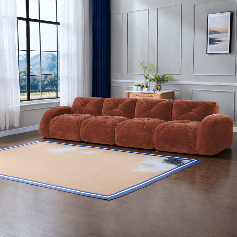Canapés modernes en velours, design ergonomique, rouge-brun, sans assemblage